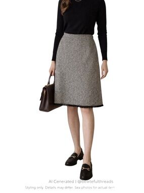 Susan Bristol Herringbone Fringe Hem Skirt Size 12 Vintage A-Line